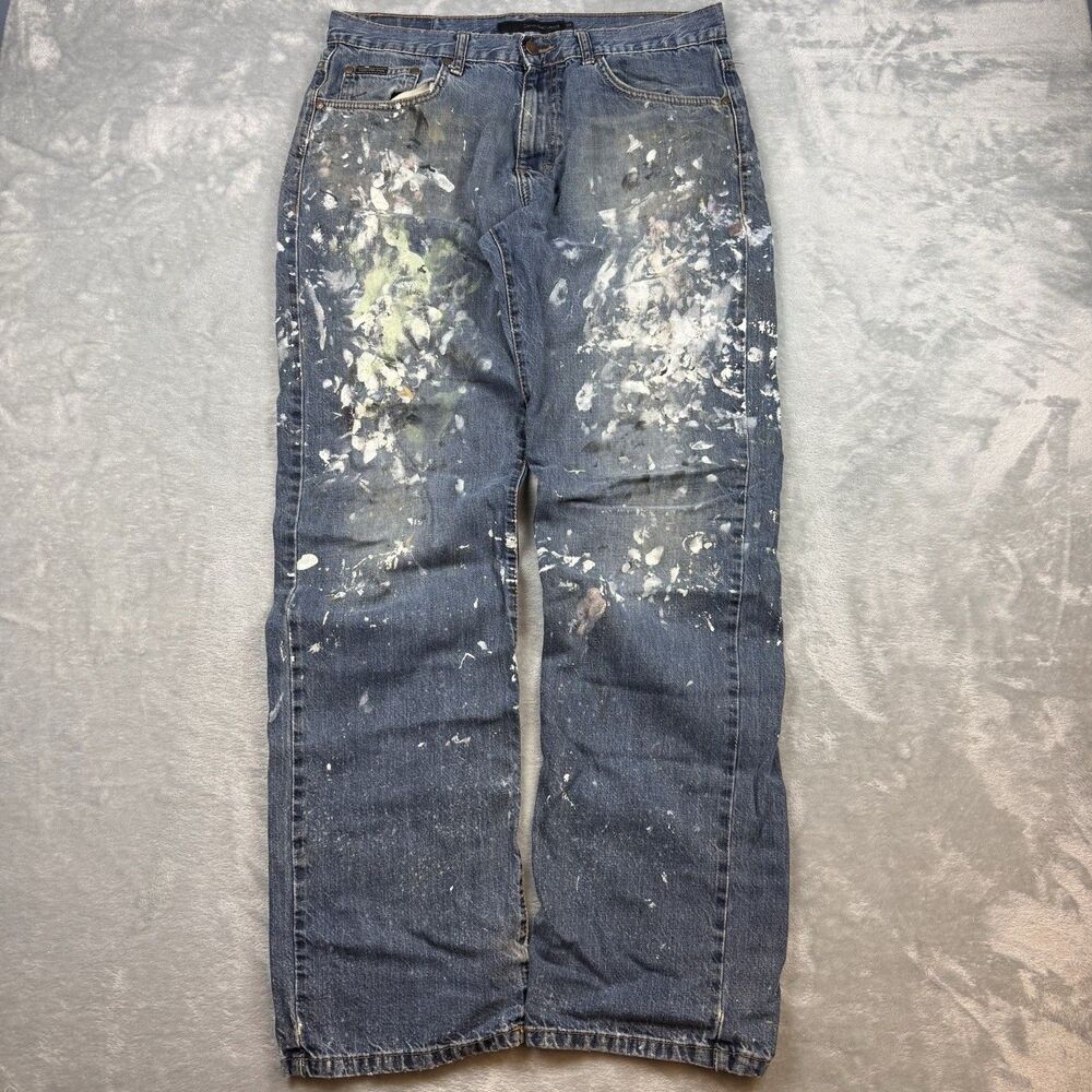 Calvin Klein Jeans Relaxed Straight Paint Splatter Distressed Denim Jeans 34x33